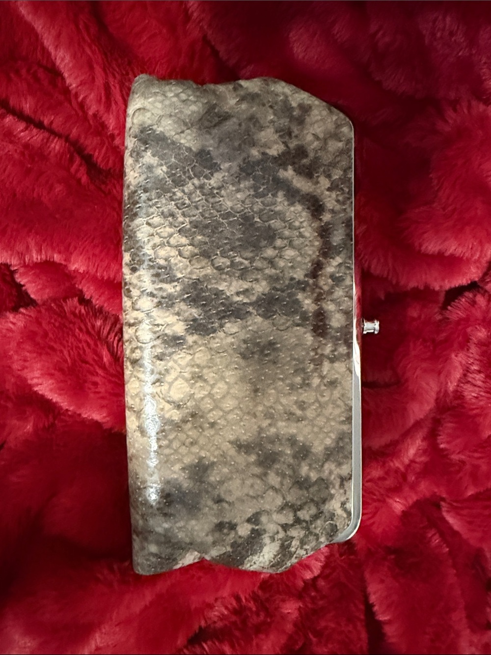 HOBO international Lauren Wallet Clutch Double Silver Frame Snake Print Tan Grey